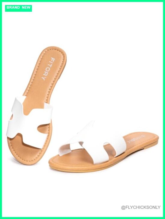 Shoes - Faux Leather Comfortable Slide Sandals - Soft Insole, Lightweight, Slip On